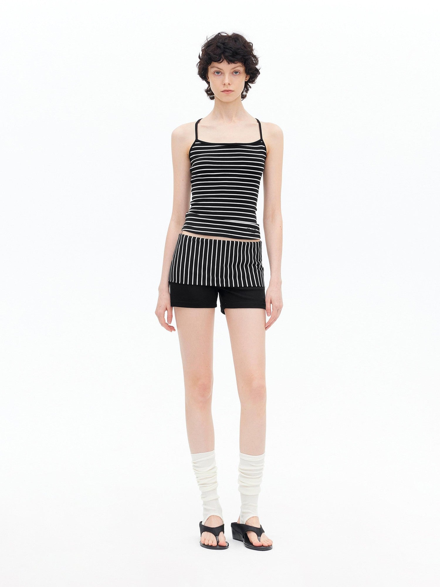 AFTADAWN Fine Striped Cross Back Cami Contrast Cuff Women&