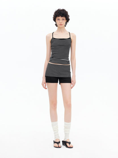 AFTADAWN Fine Striped Cross Back Cami Contrast Cuff Women&