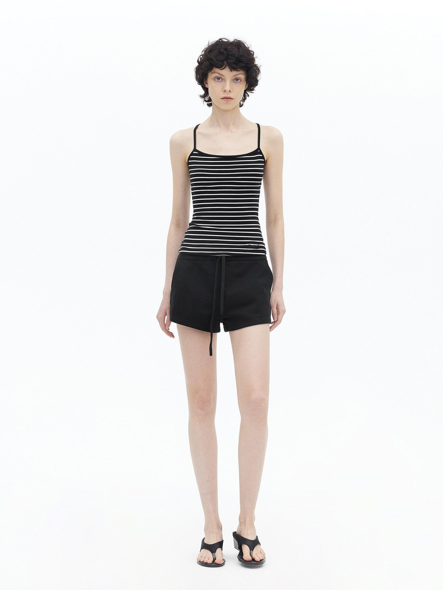 AFTADAWN Fine Striped Cross Back Cami Contrast Cuff Women&