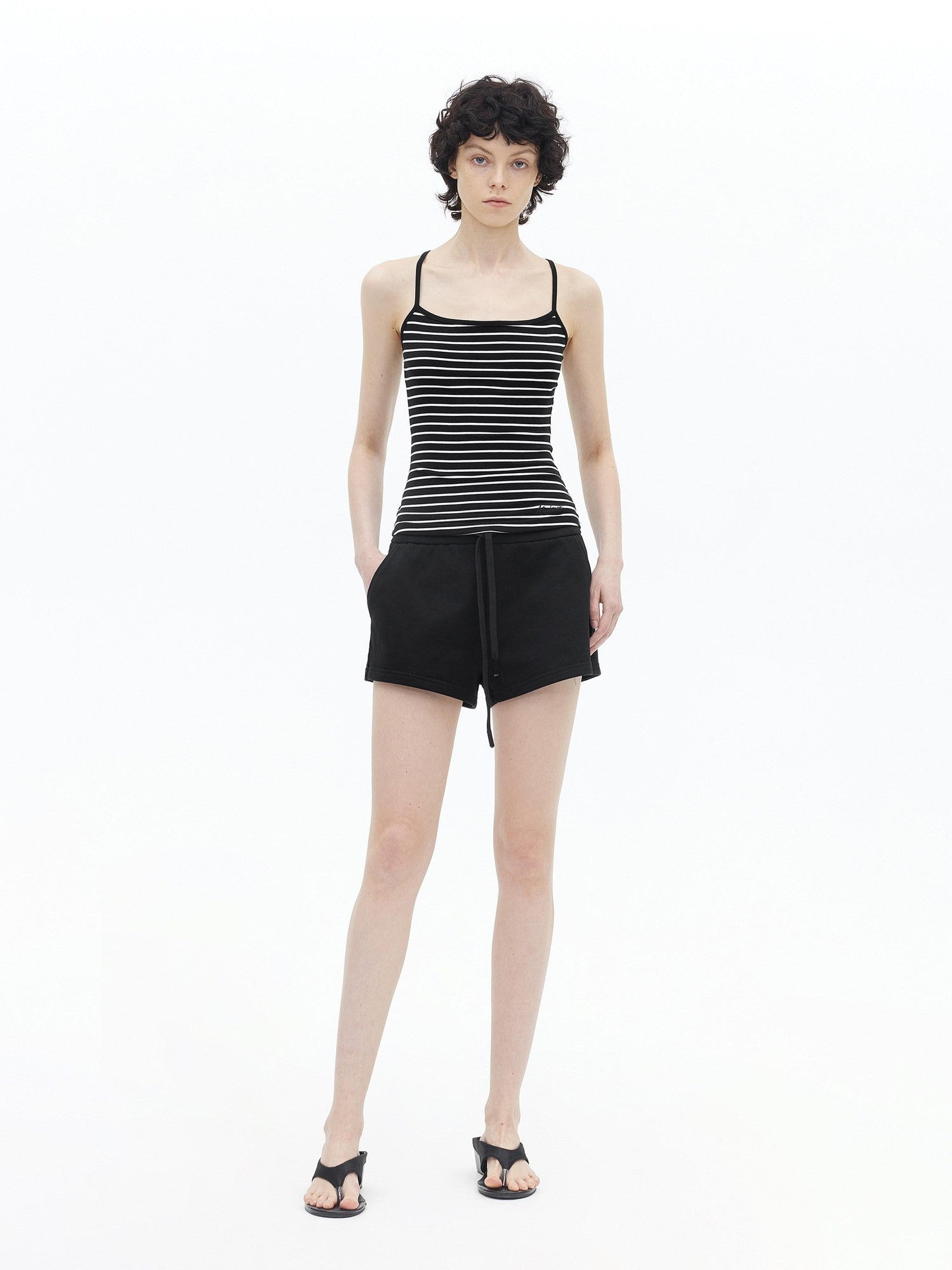 AFTADAWN Fine Striped Cross Back Cami Contrast Cuff Women&