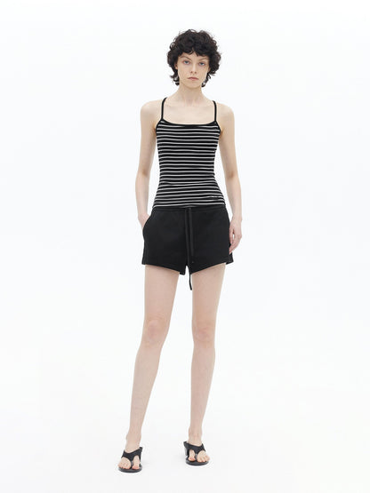 AFTADAWN Fine Striped Cross Back Cami Contrast Cuff Women&