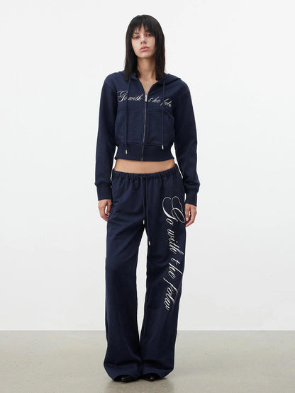 AFTADAWN Fitted Hoodie Relaxed Sweatpants Set Sport Suits