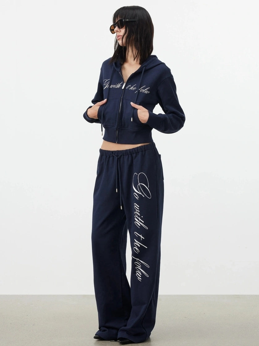AFTADAWN Fitted Hoodie Relaxed Sweatpants Set Sport Suits