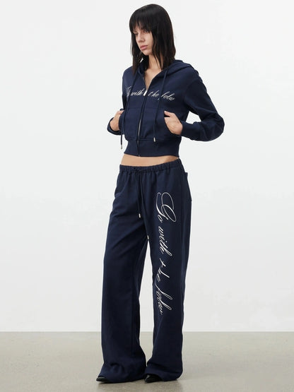 AFTADAWN Fitted Hoodie Relaxed Sweatpants Set Sport Suits