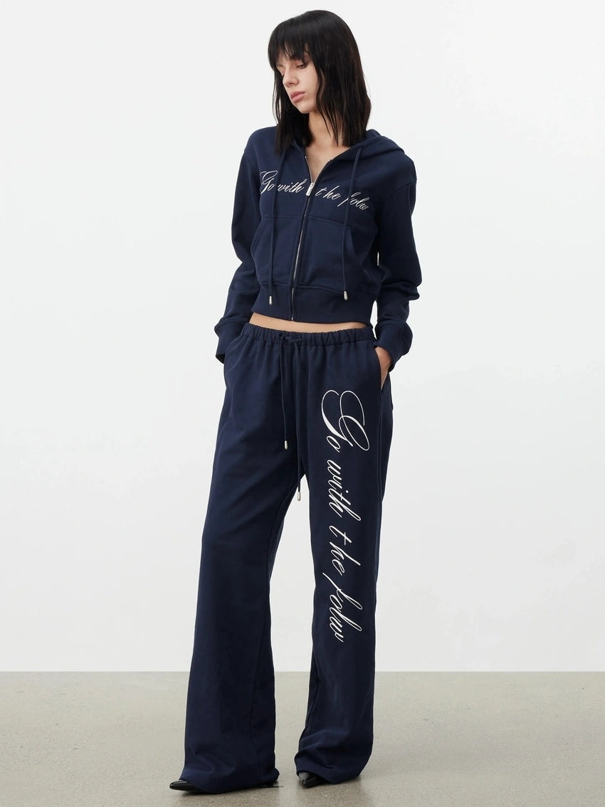 AFTADAWN Fitted Hoodie Relaxed Sweatpants Set Sport Suits