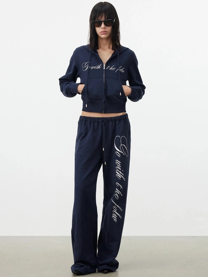 AFTADAWN Fitted Hoodie Relaxed Sweatpants Set Sport Suits