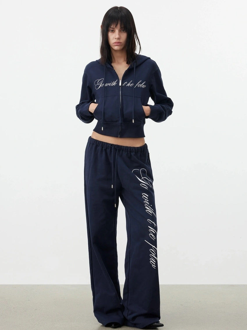 AFTADAWN Fitted Hoodie Relaxed Sweatpants Set Sport Suits