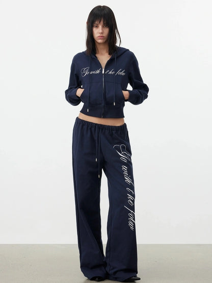 AFTADAWN Fitted Hoodie Relaxed Sweatpants Set Sport Suits