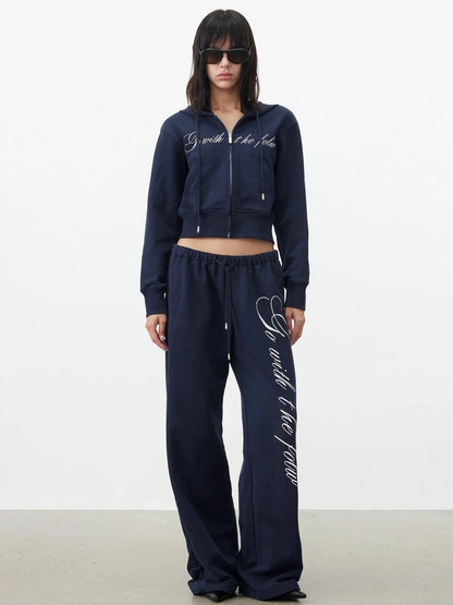AFTADAWN Fitted Hoodie Relaxed Sweatpants Set Sport Suits