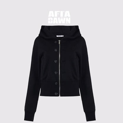 AFTADAWN_Fleece_Lined_Double_Face_Hooded_Placket_Short_Women&