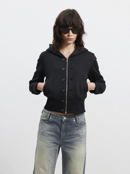 AFTADAWN Fleece Lined Double Face Hooded Placket Short Women&