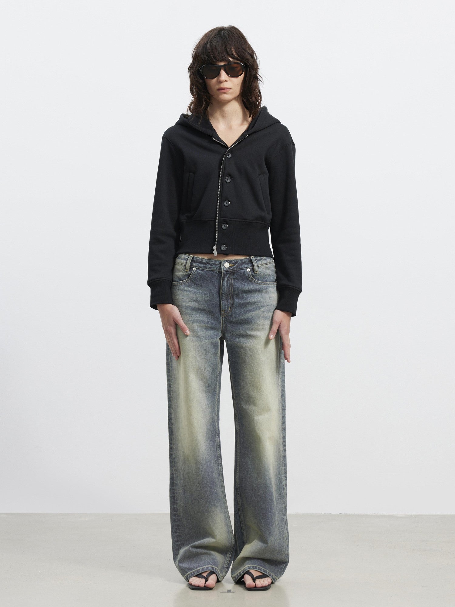AFTADAWN Fleece Lined Double Face Hooded Placket Short Women&