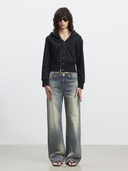 AFTADAWN Fleece Lined Double Face Hooded Placket Short Women&