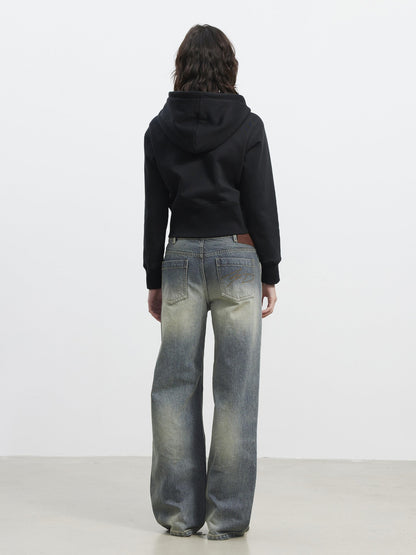 AFTADAWN Fleece Lined Double Face Hooded Placket Short Women&