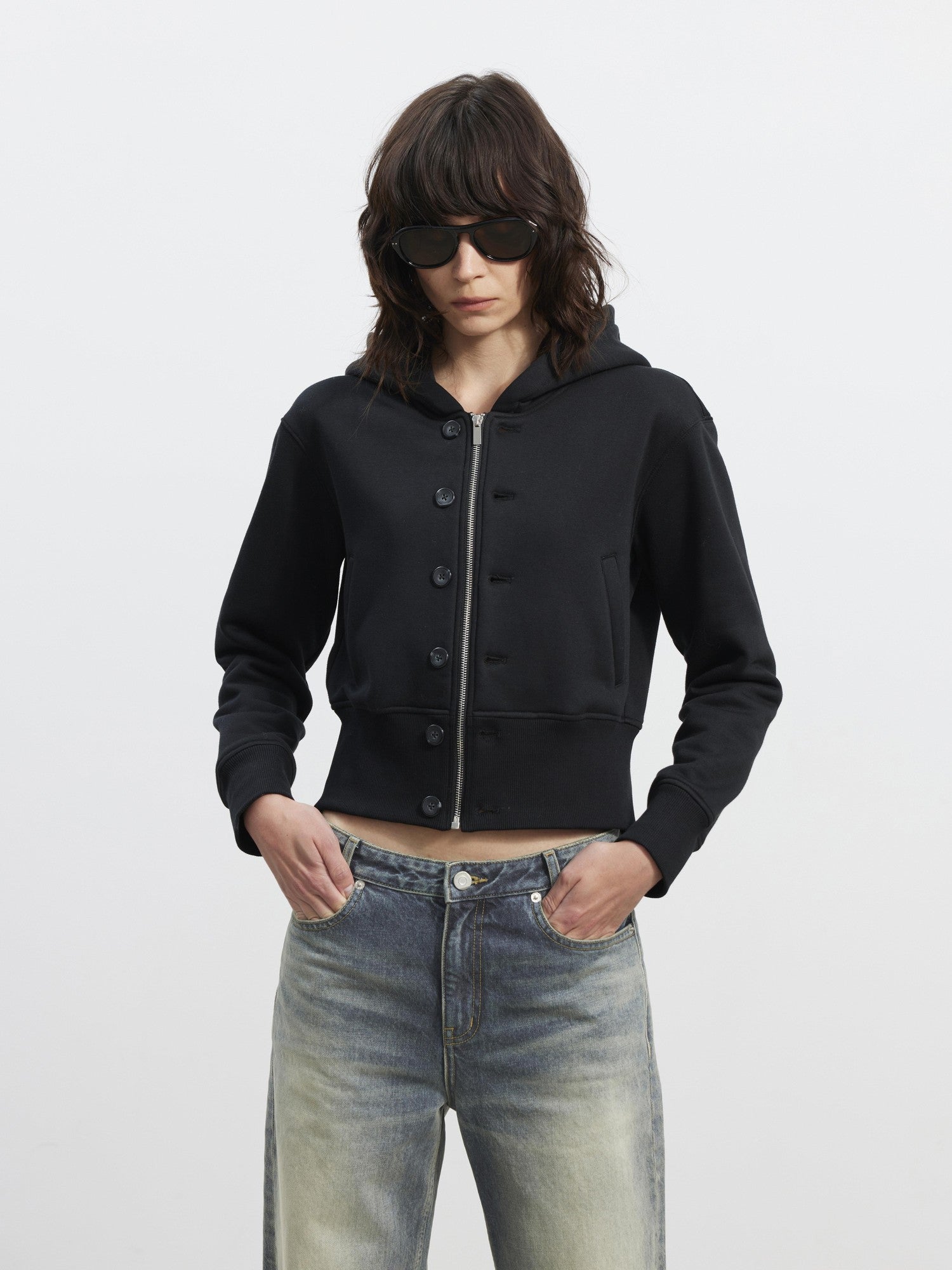 AFTADAWN Fleece Lined Double Face Hooded Placket Short Women&