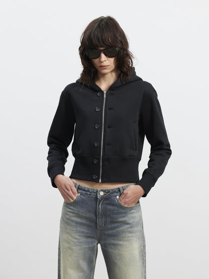 AFTADAWN Fleece Lined Double Face Hooded Placket Short Women&