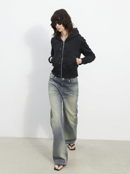 AFTADAWN Fleece Lined Double Face Hooded Placket Short Women&