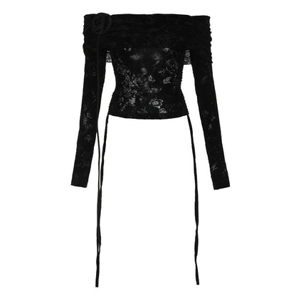 AFTADAWN_Flocked_Floral_Sheer_One_Shoulder_Drawstring_Women&