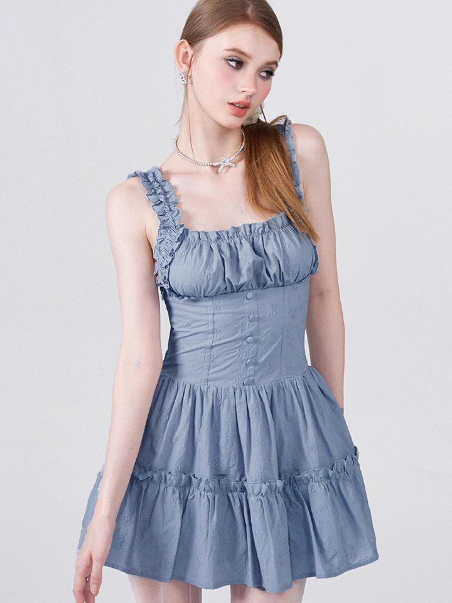 AFTADAWN Floral Embroidered Bow Waist Defining Sundress