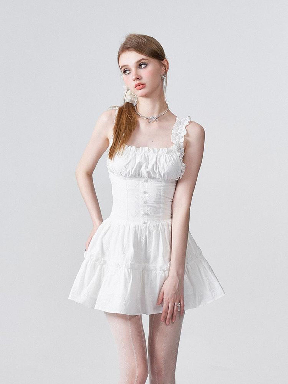 AFTADAWN Floral Embroidered Bow Waist Defining Sundress