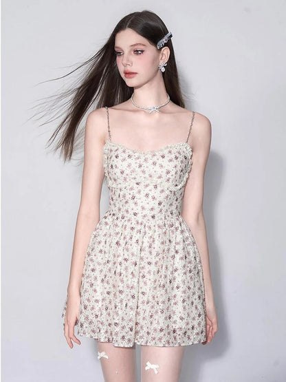 Floral Lace Embroidered Bustier Slip V-Neck Dress