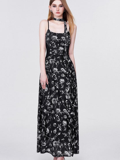 Floral Lace Ruffle Waist Maxi Dress
