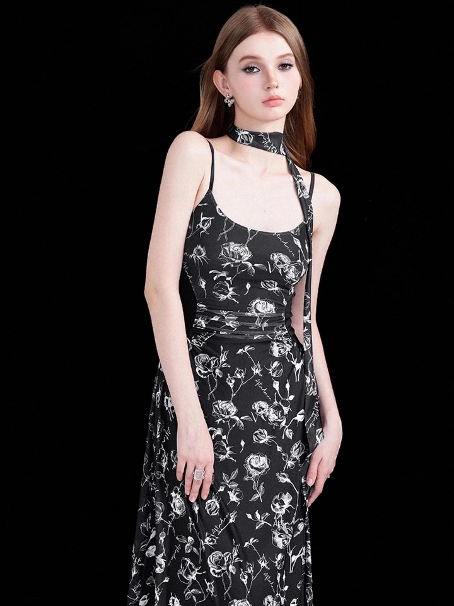 Floral Lace Ruffle Waist Maxi Dress