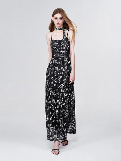 Floral Lace Ruffle Waist Maxi Dress