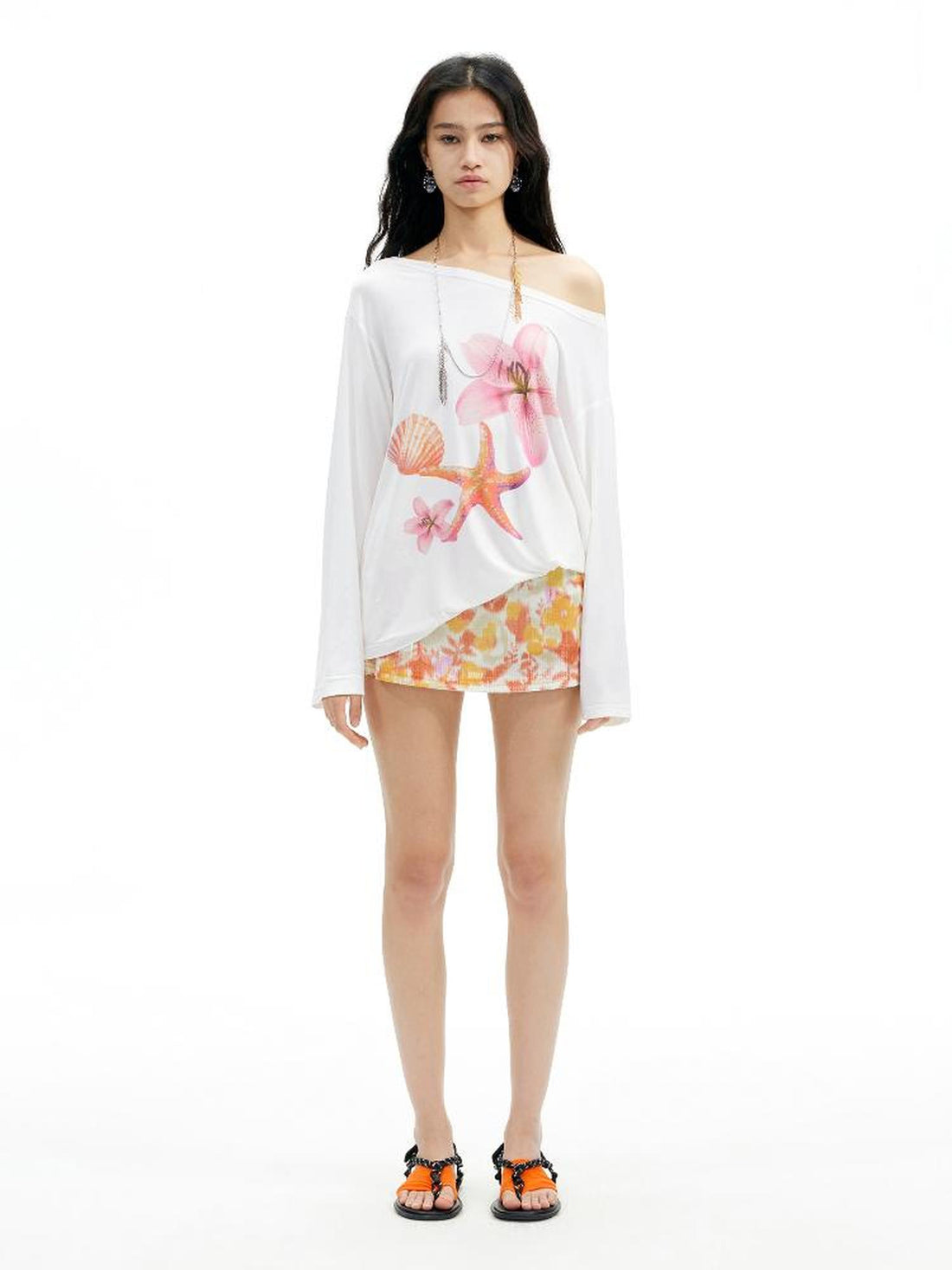 AFTADAWN Floral Print Lenzing Modal Multi Way Off Shoulder Loose Blouse