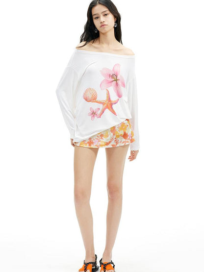 AFTADAWN Floral Print Lenzing Modal Multi Way Off Shoulder Loose Blouse