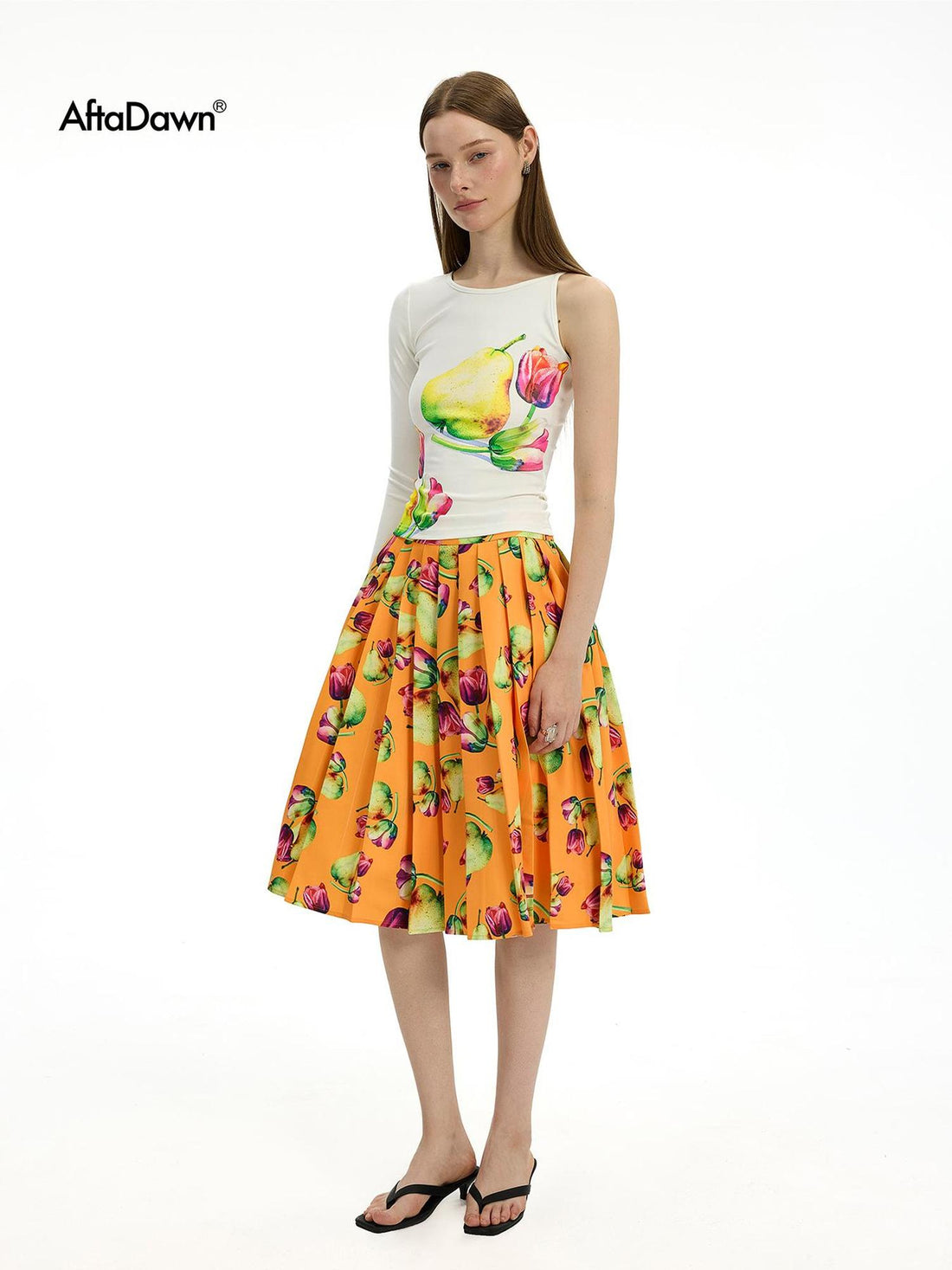 AFTADAWN Floral Print Modal Single Sleeve Crop Top