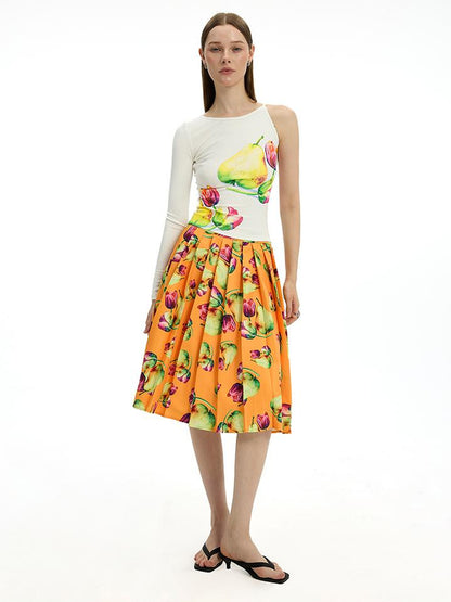 AFTADAWN Floral Print Modal Single Sleeve Crop Top