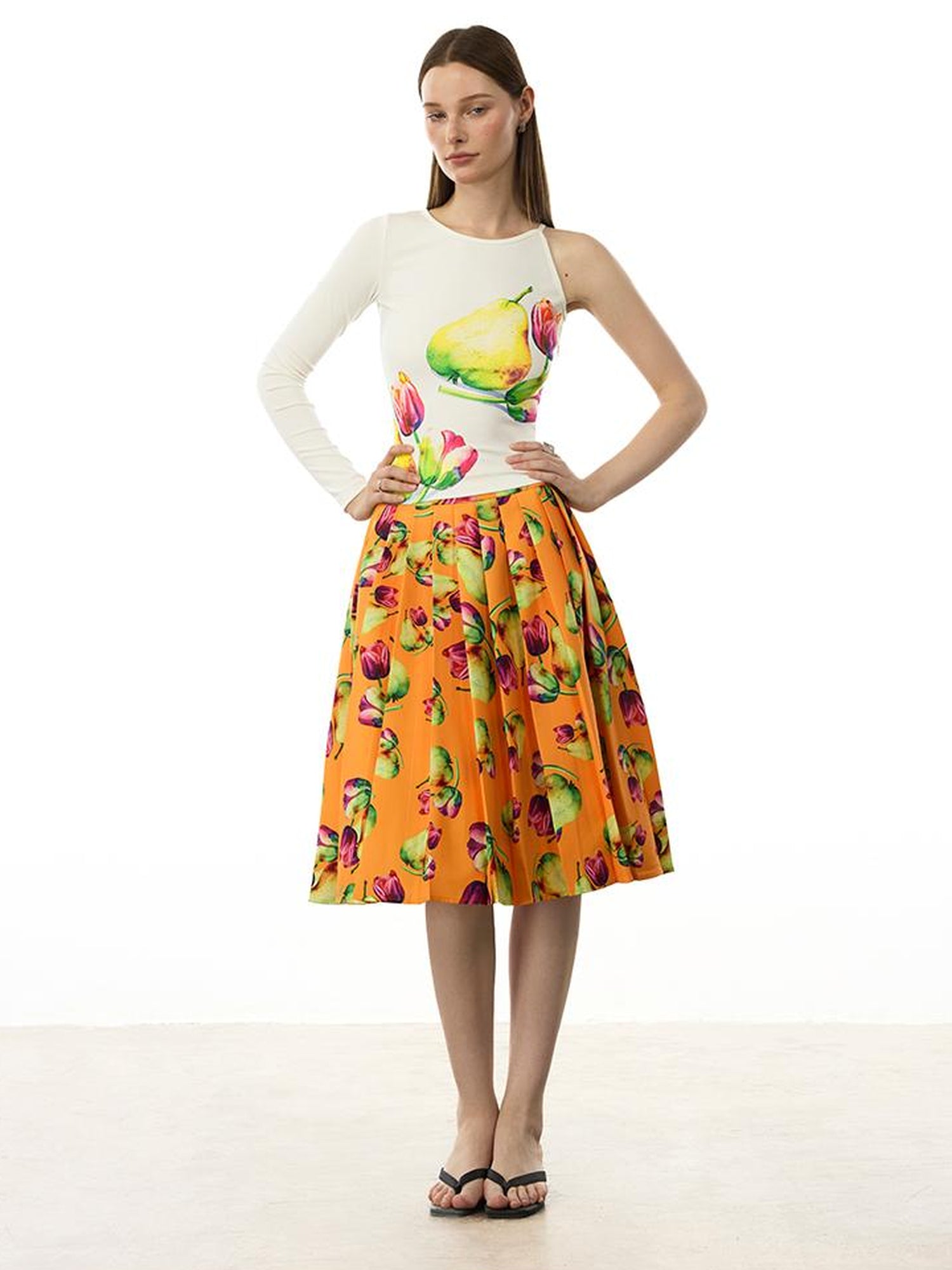 AFTADAWN Floral Print Modal Single Sleeve Crop Top