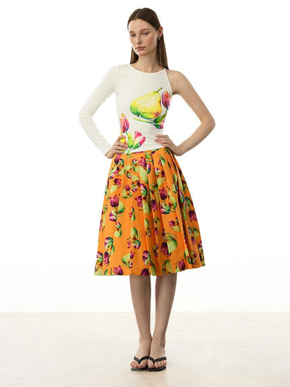 AFTADAWN Floral Print Modal Single Sleeve Crop Top
