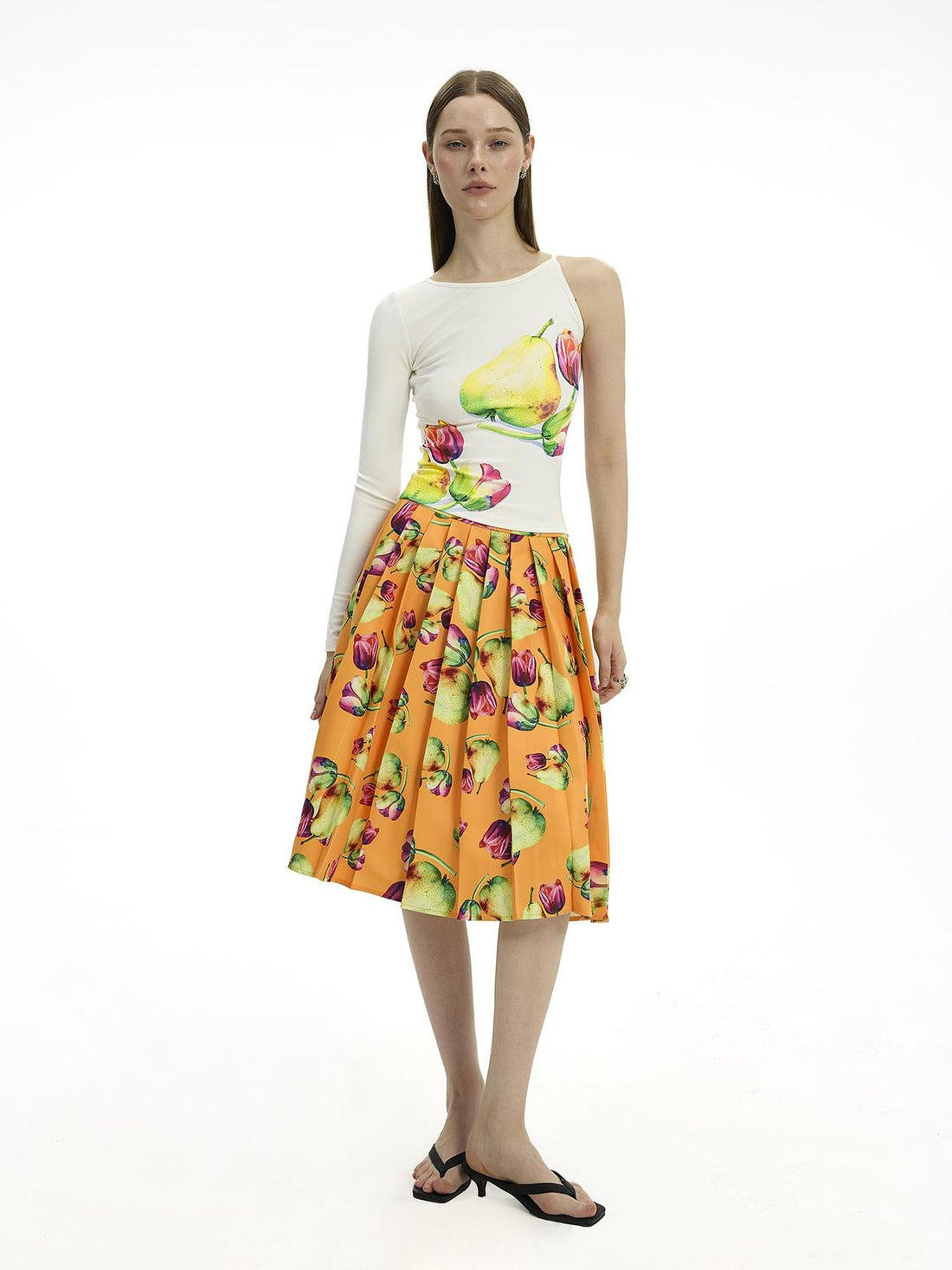 AFTADAWN Floral Print Modal Single Sleeve Crop Top