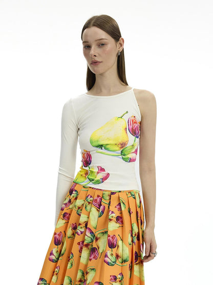AFTADAWN Floral Print Modal Single Sleeve Crop Top