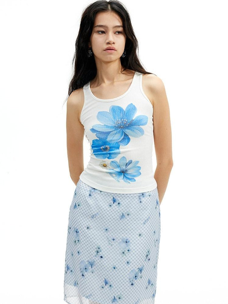 AFTADAWN Floral Print Sheer Lace Cutout Slim Fit Women&
