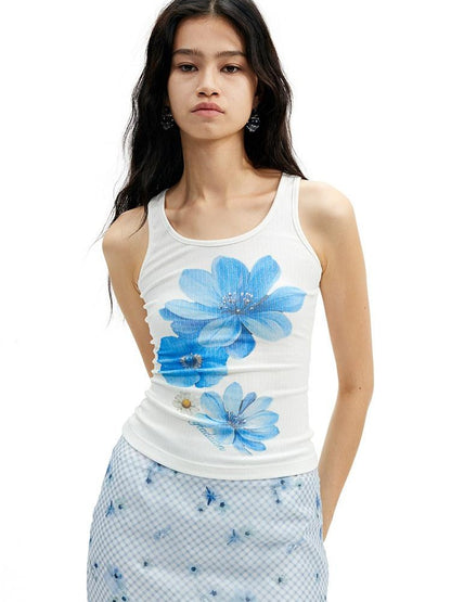AFTADAWN Floral Print Sheer Lace Cutout Slim Fit Women&