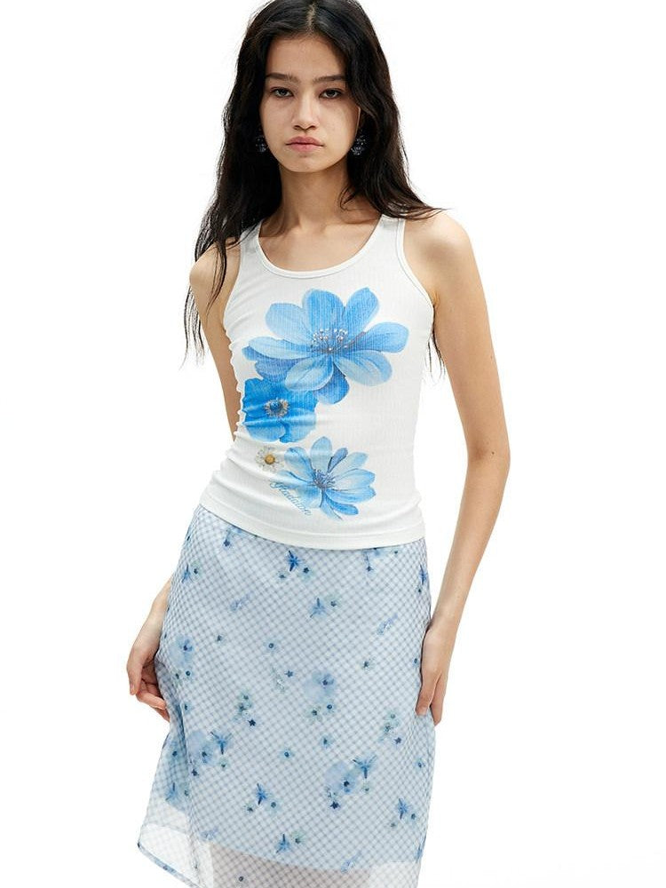 AFTADAWN Floral Print Sheer Lace Cutout Slim Fit Women&