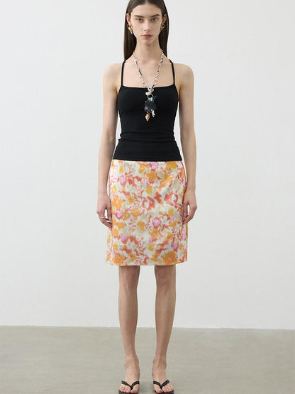 AFTADAWN Floral Sequin A Line Low Waist Zipper Women&