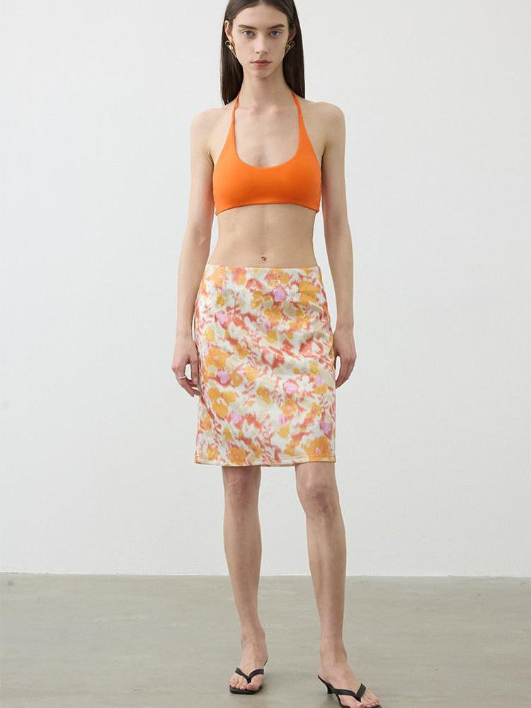 AFTADAWN Floral Sequin A Line Low Waist Zipper Women&