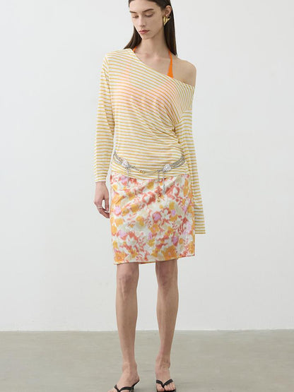 AFTADAWN Floral Sequin Midi Skirt Low Waist Straight Tube Skirt