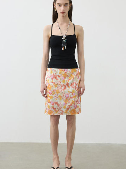 AFTADAWN Floral Sequin Midi Skirt Low Waist Straight Tube Skirt