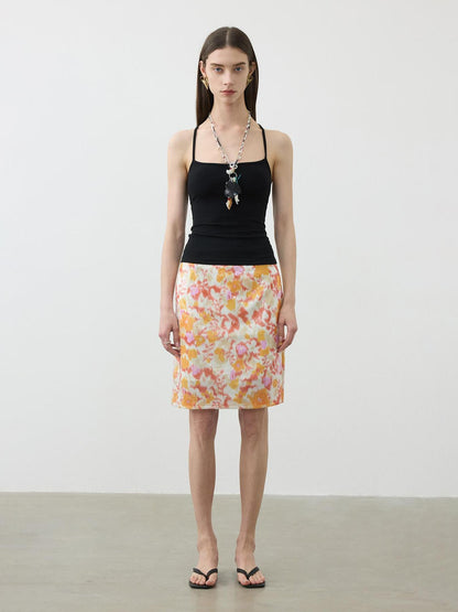 AFTADAWN Floral Sequin Midi Skirt Low Waist Straight Tube Skirt