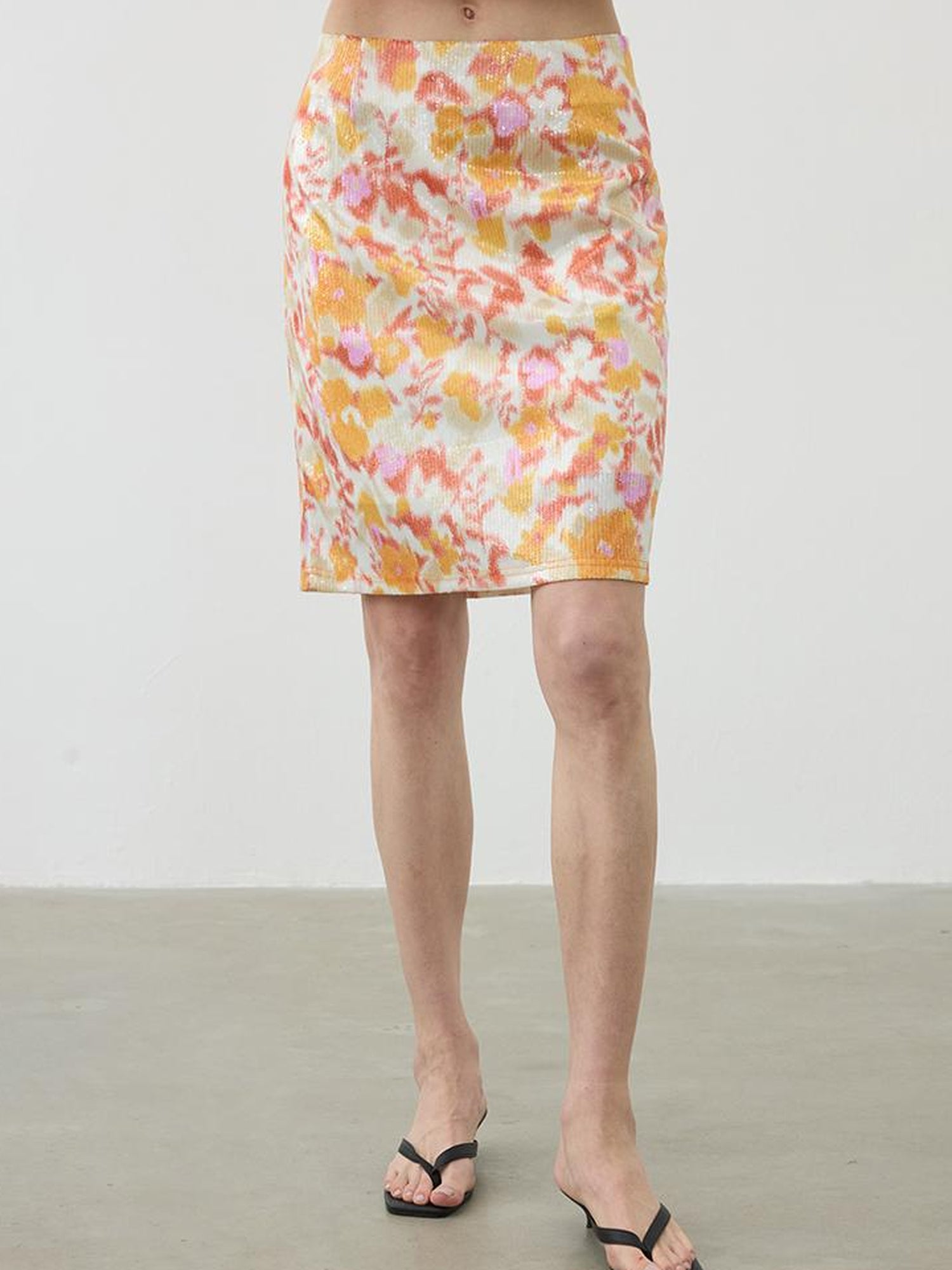 AFTADAWN Floral Sequin Midi Skirt Low Waist Straight Tube Skirt