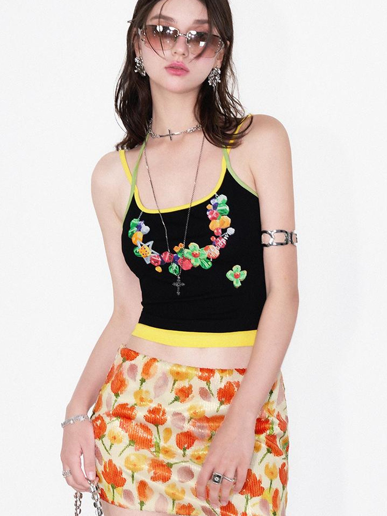 AFTADAWN Floral Sequin Tulip Bodycon Skirt