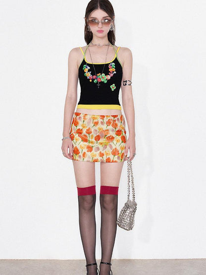 AFTADAWN Floral Sequin Tulip Bodycon Skirt