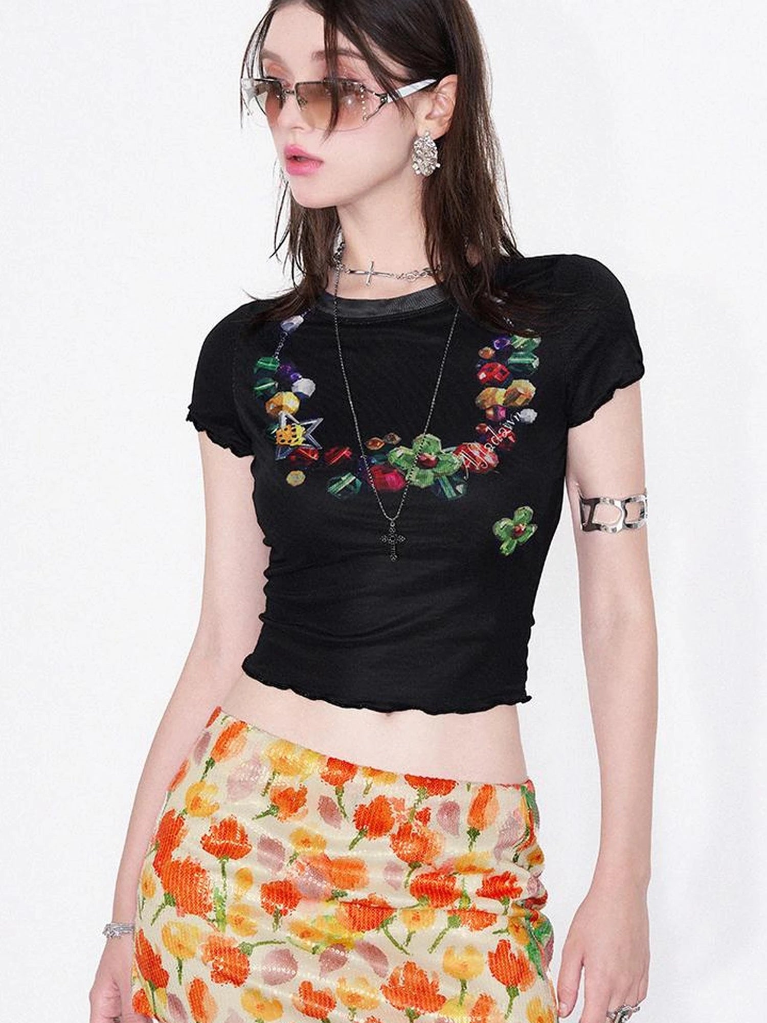 Floral Sequin Tulip Bodycon Skirt