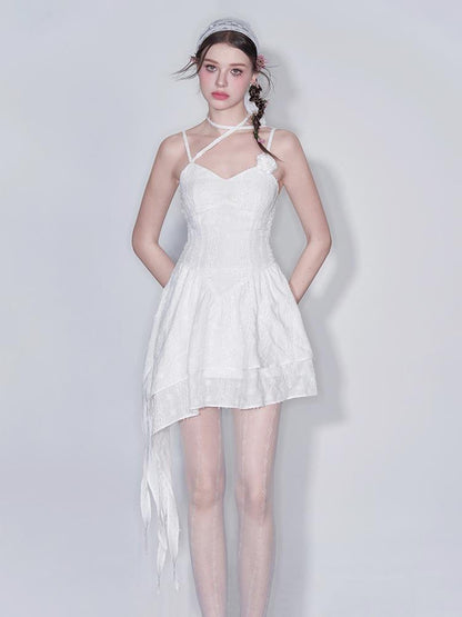 AFTADAWN Floral V Waist Ruffle Hem Sundress