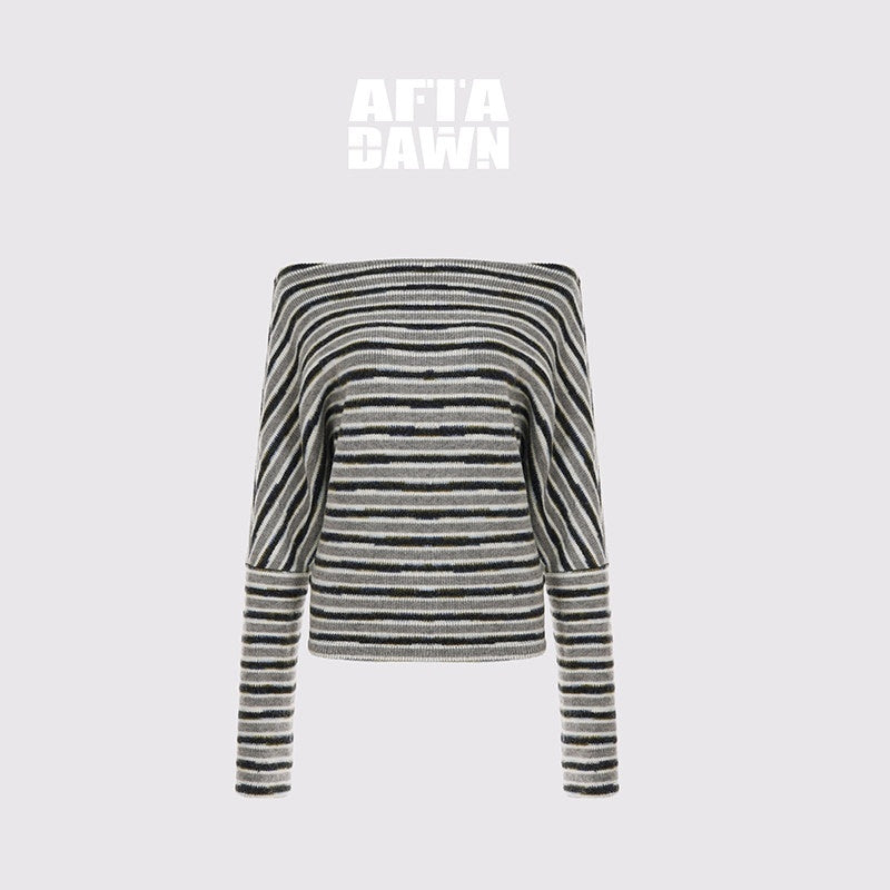 AFTADAWN_Fluffy_Colorblock_Striped_Off_Shoulder_Waist_Cinch_Women&